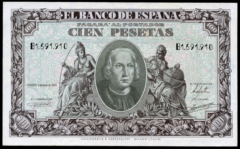 100 pesetas. 1940. Madrid. (Ed 2017-438a). 9 de enero, Cristobal Colón. Serie B....