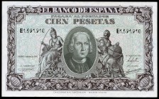 100 pesetas. 1940. Madrid. (Ed 2017-438a). 9 de enero, Cristobal Colón. Serie B. Leve doblez central. EBC. Est...40,00. // ENGLISH: 100 pesetas. 1940....