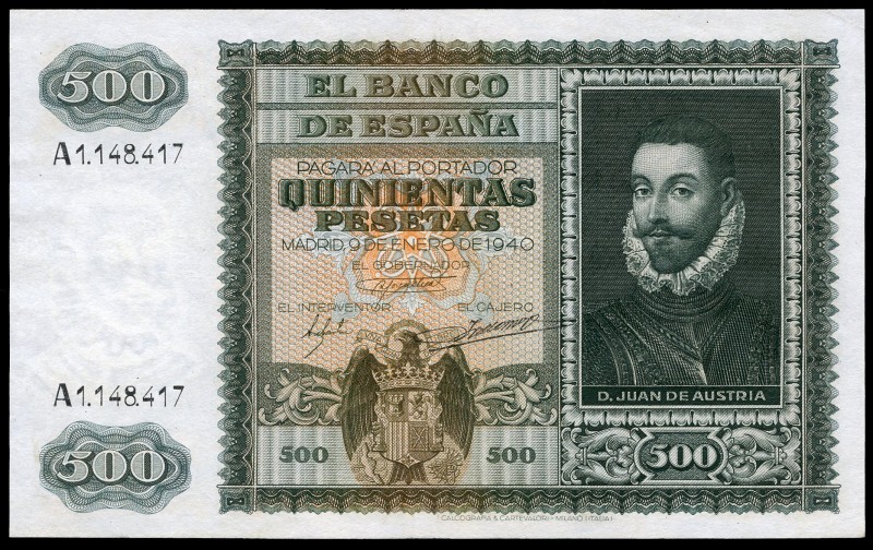 500 pesetas. 1940. Madrid. (Ed 2017-439). 9 de enero, Juan de Austria. Serie A. ...