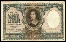 1000 pesetas. 1940. Madrid. (Ed 2017-440). 9 de enero, busto de Bartolomé Murillo. Dobleces y pequeñas roturas y manchitas. Serie A. BC+. Est...60,00....