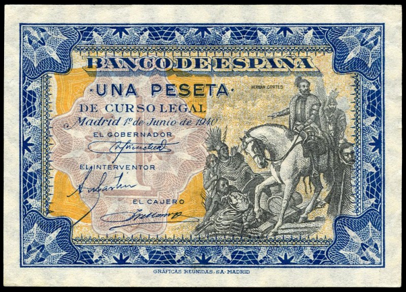 1 peseta. 1940. Madrid. (Ed 2017-441). 1 de junio, Hernán Cortés. Sin serie. Mín...