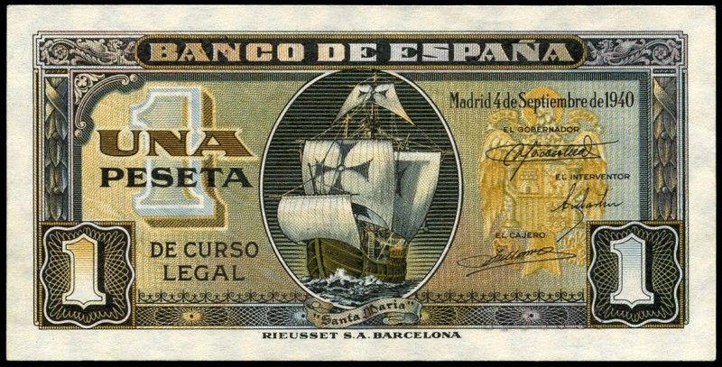 1 peseta. 1940. Madrid. (Ed 2017-442). 4 de septiembre, nao Santa María. Sin ser...