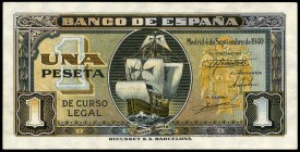 1 peseta. 1940. Madrid. (Ed 2017-442). 4 de septiembre, nao Santa María. Sin serie. SC. Est...35,00. // ENGLISH: 1 peseta. 1940. Madrid. (Ed 2017-442)...