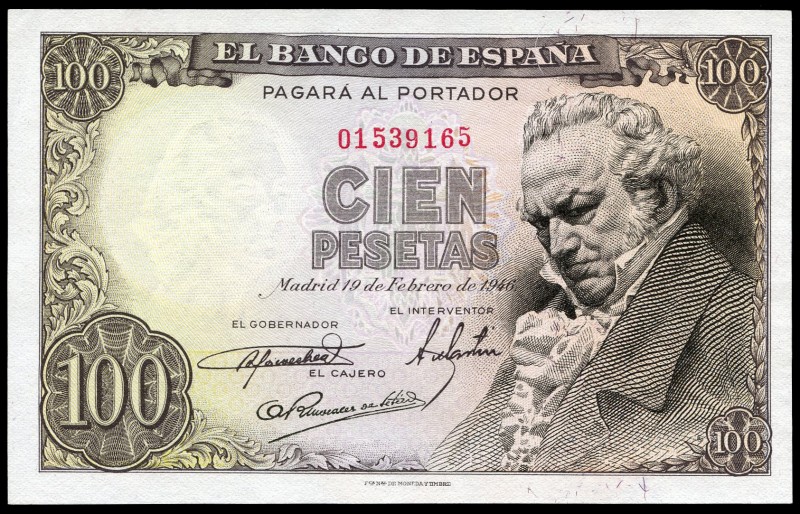 100 pesetas. 1946. Madrid. (Ed 2017-451). 19 de febrero, Francisco de Goya. Sin ...