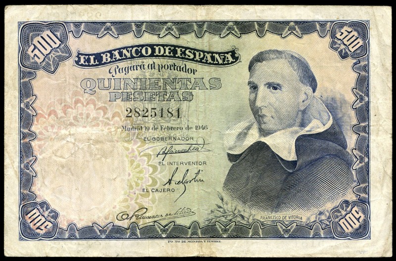 500 pesetas. 1946. Madrid. (Ed 2017-452). 19 de Febrero, Francisco de Vitoria. S...