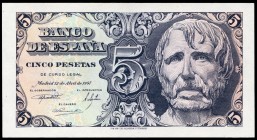 5 pesetas. 1947. Madrid. (Ed 2017-454). 12 de abril, cabeza de Séneca. Sin serie. SC. Est...50,00. // ENGLISH: 5 pesetas. 1947. Madrid. (Ed 2017-454)....