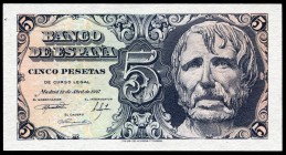 5 pesetas. 1947. Madrid. (Ed 2017-454a). 12 de abril, Cabeza de Séneca. Serie A. SC. Est...40,00. // ENGLISH: 5 pesetas. 1947. Madrid. (Ed 2017-454a)....