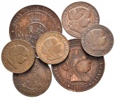 Lote de 7 bronces de Isabel II, 1/2 céntimo de escudo (3), 1 céntimo de escudo (2) y 2,5 céntimos de escudo (2). A EXAMINAR. MBC/EBC. Est...100,00. //...