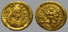 Tremissis, Constantinople, 1,48 g Au, 14 mm, D N LEO PE-RPET AVG, pearl-diademed and draped bust right / VICTORIA AVGVSTORVM, Victory advancing to fro...