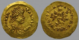 Anastasius I (491-518), Tremissis, Constantinople, 1,46 g Au, 15 mm, D N ANAS-TASIVS P P AVG, diademed, draped, and cuirassed bust right / VICTORIA AV...