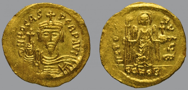 Solidus, 4,46 g Au, 21 mm, d N FOCAS PERP AVI, draped and cuirassed bust of Phoc...