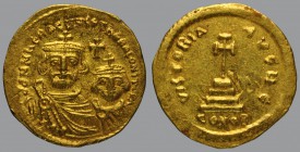 Solidus, Constantinople, 4,39 g Au, 21 mm, ∂∂ NN ҺЄRACLIЧS ЄT ҺЄRA CONST P P AV, crowned and draped facing busts of Heraclius and Heraclius Constantin...