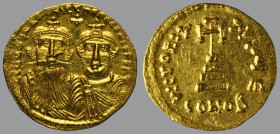 Solidus, Constantinople, 4,48 g Au, 20, mm, dd NN hERACLIЧS ET hERA CONST PP AV, crowned and draped busts of Heraclius on left, and Heraclius Constant...
