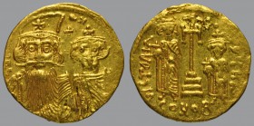 Solidus, Constantinople, 4,38 g Au, 20 mm, dN C..TA…, facing busts of Constans II on left, wearing plummeted helmet decorated with cross and chlamys a...