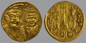 Solidus, Constantinople, 4,42 g Au, 19 mm, d N …A…, helmeted and draped bust of Constans II on left, and crowned and draped bust of Constantine IV, cr...