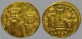 Solidus, Constantinople, 4,53 g Au, 20 mm, d N CONST-TASC.., crowned and draped busts of Constans on left, and Constantine on right, facing; above cro...