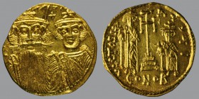 Solidus, Constantinople, 4,36 g Au, 19 mm, d N CONST-TASC.., crowned and draped busts of Constans on left, and Constantine on right, facing; above cro...