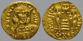 Solidus, Constantinople, 4,38 g Au, 19 mm, δ N CONτ-I-NЧS P, helmeted and cuirassed bust of Constantine IV facing slightly right, holding spear over s...