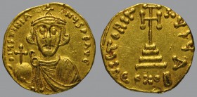 Justinian II (first reign 685-695), Solidus, Constantinople, 4,3 g Au, 18 mm, D IЧSTINIA-NЧS PE AVG, crowned and draped bust of Justinian II facing, h...