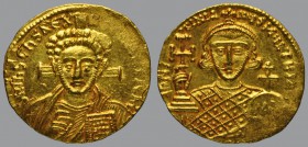 Justinian II (second reign 705-711), Solidus, 4,43 g Au, 20 mm, ∂ N IhS ChS RЄX RЄGNANTIЧM, facing bust of Christ Pantocrator, with slight beard and t...