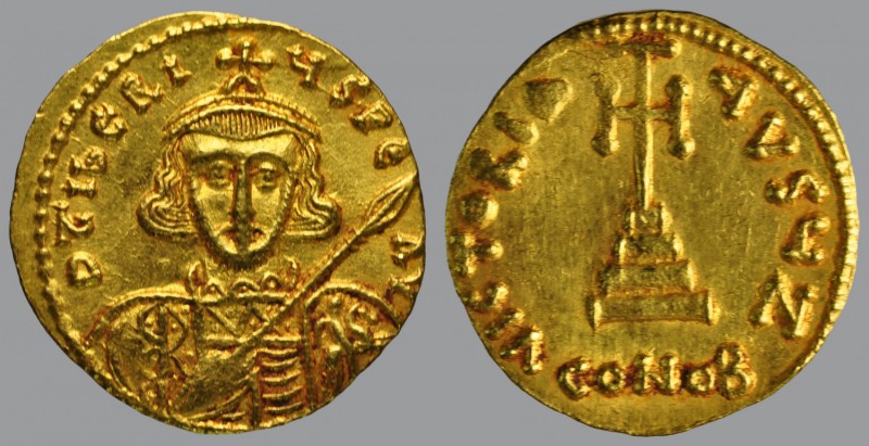 Solidus, Constantinople, 4,45 g Au, 20 mm, D TIBERIVS PE AV, cuirassed bust faci...