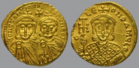 Constantine V (741-775), Solidus, Constantinople, 4,44 g Au, 20 mm, COhSTAhTIhOSS LЄON O hЄOS, crowned and draped facing busts of Constantine V on lef...