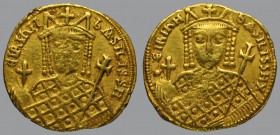 Irene (797-802), Solidus, Constantinople, 4,36 g Au, 20 mm, ЄIRIhH bASILISSH, crowned facing bust of Irene, wearing loros, crown with two pinnacles, h...