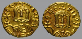 Semissis, Syracuse, 1,84 g Au, 12 mm, *ΘEO - CILOS bA, crowned bust facing, wearing chlamys, holding globe cruciger/ΘEO - CILOS bA, crowned bust facin...