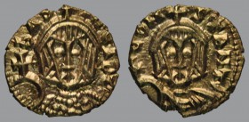 Semissis, Syracuse, 1,02 g El, 12 mm, bAS-ILEOC, crowned bust of Basil facing, wearing loros, holding globus cruciger / CON – STANT', crowned bust of ...