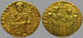 Leo VI (886-912), Solidus, Constantinople, 4,09 g Au, 21 mm, +IhS XPS RЄX RЄςNANTIЧM, Christ Pantocrator seated facing on lyre-backed throne, with cru...