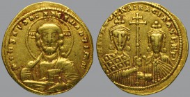 Nicephorus II Phocas (963-969) with Basil II, histamenon nomisma, 4,35 g Au, 20 mm, +IhS XPS RЄX RЄÇNANTIIM, nimbate bust of Christ facing, wearing pa...