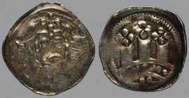 Anonymous, Friesach type denar, bust with sceptre; star right/three towers, 1,24 g Ag, 19 mm, Bernardi 3 (R3) (second half of 12th Century); C.N.A. C ...