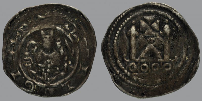 Denar, patriarch en face with sceptre and Book with legend GO-TI/church with two...