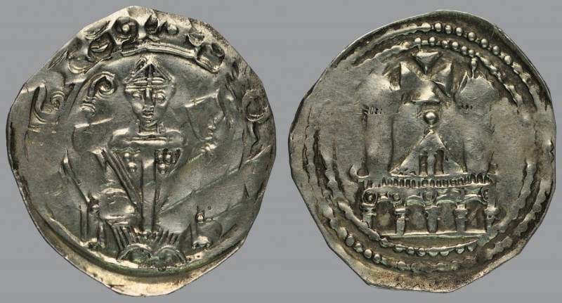 Anonymous denar, patriarch en face with sceptre and book/church with two bell-to...