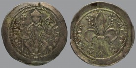 Denar, patriarch en face with sceptre and book/fleur-de-lis, 0,95 g Ag, 21 mm, Bernardi 19a (R)

VERY FINE.