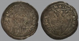 Denar, patriarch en face with sceptre and book/shield, 0,88 g Ag, 22 mm, Bernardi 35a (R)

Old cabinet tone. ALMOST VERY FINE.