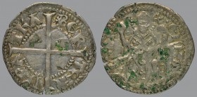 Bertrando (1334-1350), denar, cross/Saint Hermagoras seated, 0,92 g Ag, 21 mm, Bernardi 43 (R)

Traces of verdigris. VERY FINE.