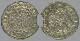 Giovanni (1387-1394), denar, eagle of Moravia/Saint Hermagoras seated, 0,70 g Ag, 18 mm, Bernardi 62

Some parts missing, otherwise GOOD EXTREMELY F...