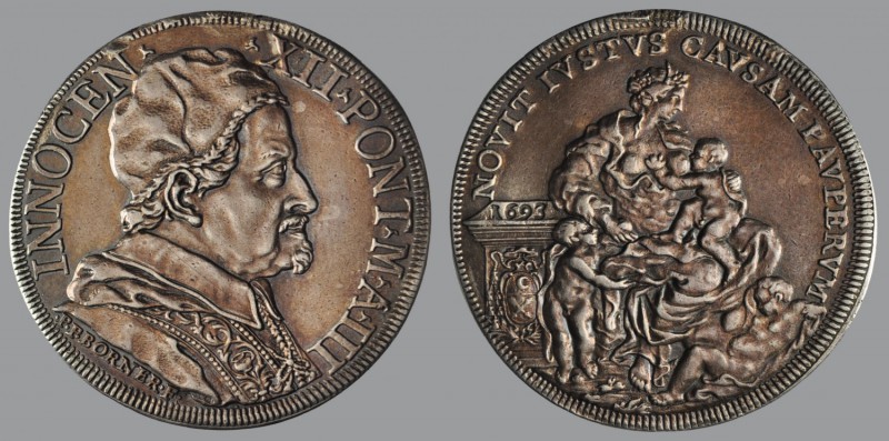 Piastra, Anno III, 1693, Rome, Bust r./Charity (Caritas) seated with children, 3...