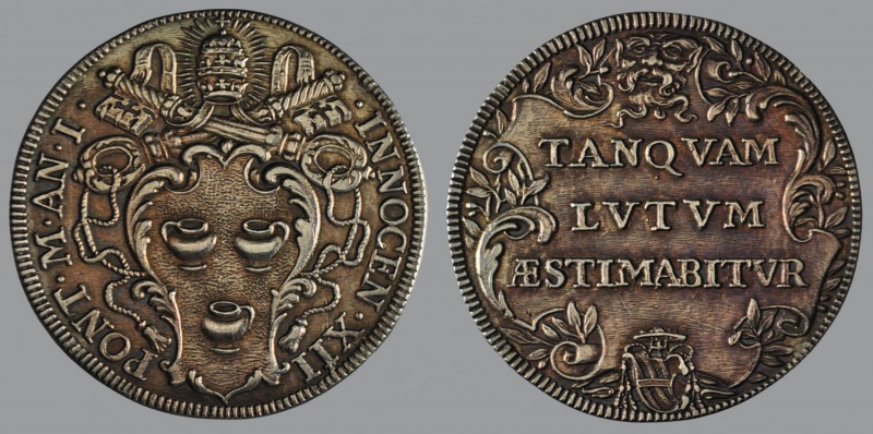 Testone, Anno I, 1691/92, Rome, Arms/latin text (tamquam lutum aestimabitur [arg...