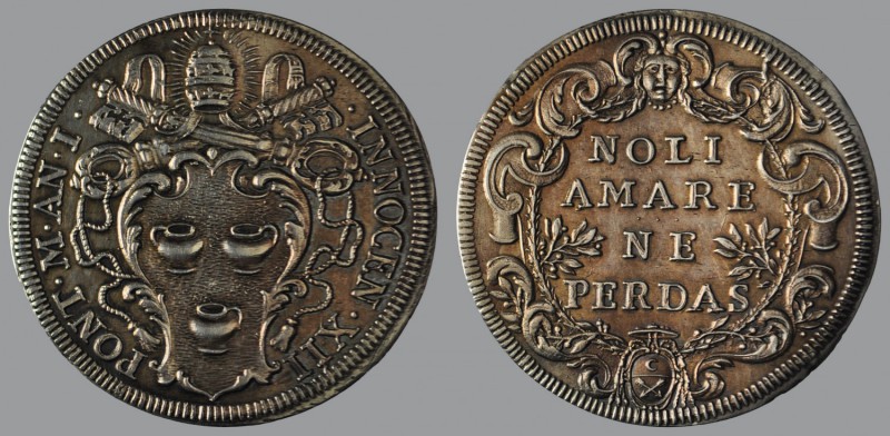 Testone, Anno I, (1691/92), Rome, Arms/Latin text in baroque cartouche, 9,16 g A...