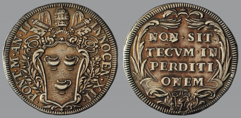 Testone, Anno I, 1692/93, Rome, Arms/ Latin text in baroque cartouche, 9,11 g Ag...