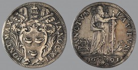Giulio, 1691, Rome, Arms/Saint Paul, 2,89 g Ag, 25 mm, Muntoni 65

Scratch on Obv. Improperly cleaned. Otherwise VERY FINE.