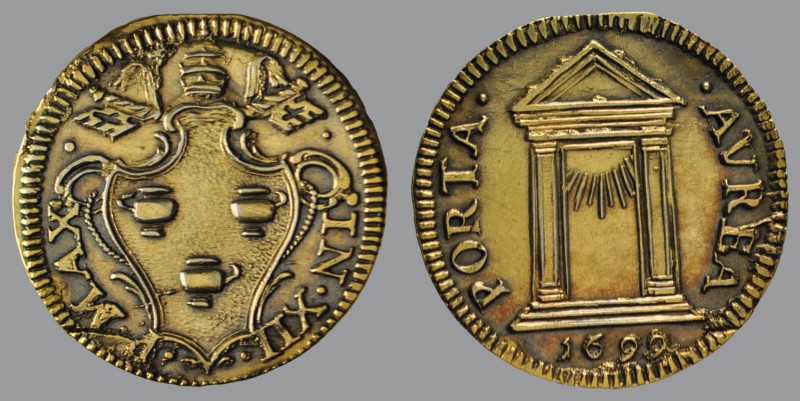 Grosso, 1699, Rome, Arms/Porta Aurea, 1,55 g Ag, 19 mm, Muntoni 88

Gilt. ALMO...
