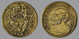 Mezzo Grosso, Anno III (1693/94), Rome/Arms/Saint Peter, 0,62 g Ag, 15 mm, Muntoni 120

Gilt. VERY FINE.
