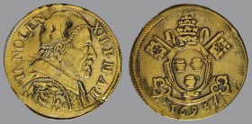 Dodicesimo di Scudo, Anno II, 1693, Avignon, Bust r./Arms, 1,69 g Ag, 21 mm, Muntoni 128

Gilt. Otherwise GOOD FINE.