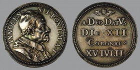 Election and coronation 1691, Anno I, ORIGINAL Silver Medal, opus Giovanni Hamerani, Bust r./chronogrammatic legend, 15,41 g Ag, 32 mm, Miselli 296a (...