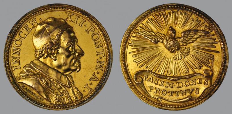 Invocation of Spiritus Sanctus, Anno I (1691/92), ORIGINAL Gilded Bronze Medal, ...