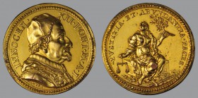 Possession of Lateran 1692, Anno I, ORIGINAL Gilded Bronze Medal, opus Giovanni Hamerani, Bust r./Justice seated, 18,5 g Br., 31 mm, Miselli 298 

U...