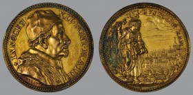 Saint Peter watching over Rome 1694, Anno III, ORIGINAL Gilded Bronze Annual Medal, opus Giovanni Hamerani, Bust r./Saint Peter looking towards Rome, ...